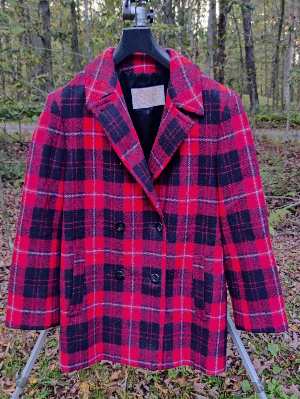 Vintage Pendleton 100% Wool Plaid Coat Women's M Red Double Breasted USA Preppy
